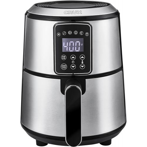  Crux 3QT Digital Air Fryer, Faster Pre-Heat, No-Oil Frying, Fast Healthy Evenly Cooked Meal Every Time, Dishwasher Safe Non Stick Pan and Crisping Tray for Easy Clean Up, Stainless