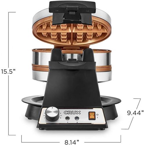  Crux Double Rotating Belgian Waffle Maker with Nonstick Plates, Stainless Steel Housing & Browning Control, black (14614)