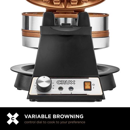  Crux Double Rotating Belgian Waffle Maker with Nonstick Plates, Stainless Steel Housing & Browning Control, black (14614)