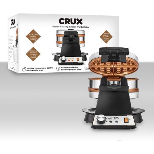  [아마존베스트]CRUX Double Rotating Belgian Waffle Maker with Nonstick Plates, Stainless Steel Housing & Browning Control