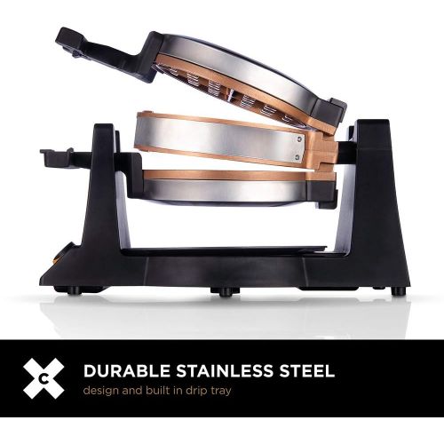  [아마존베스트]CRUX Double Rotating Belgian Waffle Maker with Nonstick Plates, Stainless Steel Housing & Browning Control