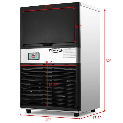  Crystal COSTWAY Commercial Ice Maker, 100LB/24H Stainless Steel Portable Freestanding Automatic Ice Machine Under Counter for Restaurants Bars Bubble Tea Store with Scooper (Silver+Black)