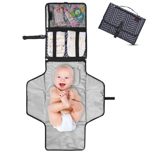  Crystal Baby Smile Portable Changing Pad - Premium Quality Travel Station - Diaper Baby Clutch Kit - Baby Diapering - Entirely Padded - Detachable, Wipeable Mat - Mesh and Zippered Pockets - Best Bab