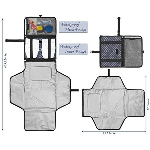  Crystal Baby Smile Portable Changing Pad - Premium Quality Travel Station - Diaper Baby Clutch Kit - Baby Diapering - Entirely Padded - Detachable, Wipeable Mat - Mesh and Zippered Pockets - Best Bab