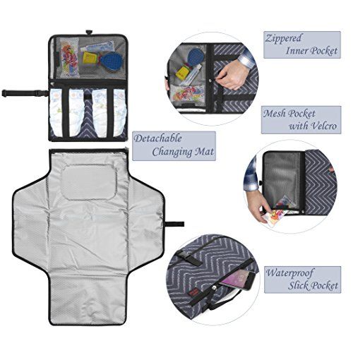  Crystal Baby Smile Portable Changing Pad - Premium Quality Travel Station - Diaper Baby Clutch Kit - Baby Diapering - Entirely Padded - Detachable, Wipeable Mat - Mesh and Zippered Pockets - Best Bab