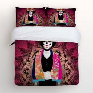 Crystal Emotion 4 Piece Duvet Cover Set Bedspread for Childrens/Kids/Teens/Adults,Halloween theme,Sugar Skull Girl,Floral Skull Print,Twin Size