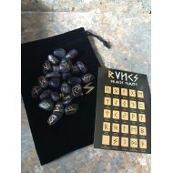 CrystalKindness Amethyst Tumblestone Rune Stone Set, complete with pouch & Runic Symbol Sheet, Divination, Runes, Purple