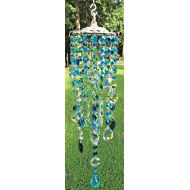 /CrystalWindChime Teal Crystal Wind Chime, Sun Catcher, with 30mm Sun Disks MWC190