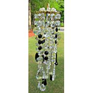 /CrystalWindChime Clear Crystal Wind Chime with Black Accents, Garden Decor, Gift for Her, WC 125