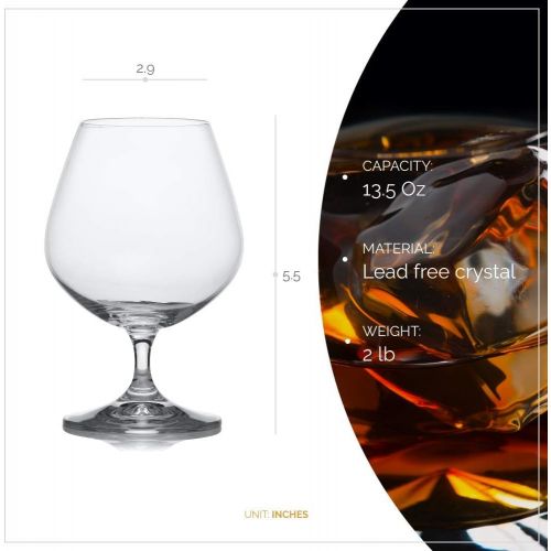  [아마존베스트]Crystalex Crystal Brandy and Cognac Snifter Glasses Set of 6 / Elegant and Durable Bohemian Glass, Suitable for Whiskey, Brandy, Durable and Completely Lead-Free/ 13.5 Ounces / 400 Millilite