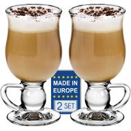 [아마존베스트]Crystalia Glass Coffee Mugs with Handle, Clear Footed Irish Coffee Cup Set, Tall Large Hot Toddy Glass for Hot Beverages, Iced Coffee, Latte, Hot Chocolate, Fancy Spanish Coffee Gl