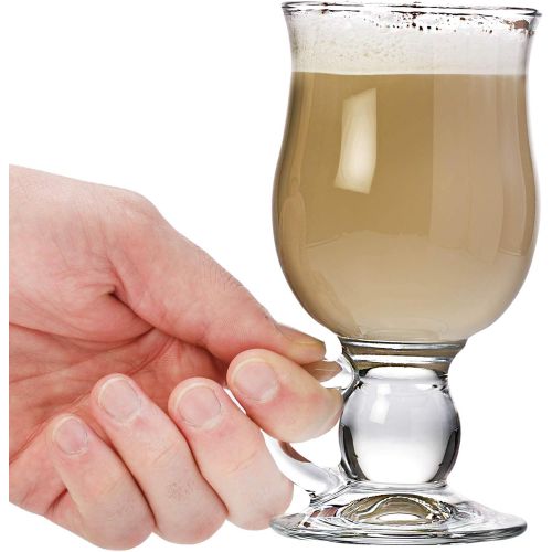  [아마존베스트]Crystalia Glass Coffee Mugs with Handle, Clear Footed Irish Coffee Cup Set, Tall Large Hot Toddy Glass for Hot Beverages, Iced Coffee, Latte, Hot Chocolate, Fancy Spanish Coffee Gl