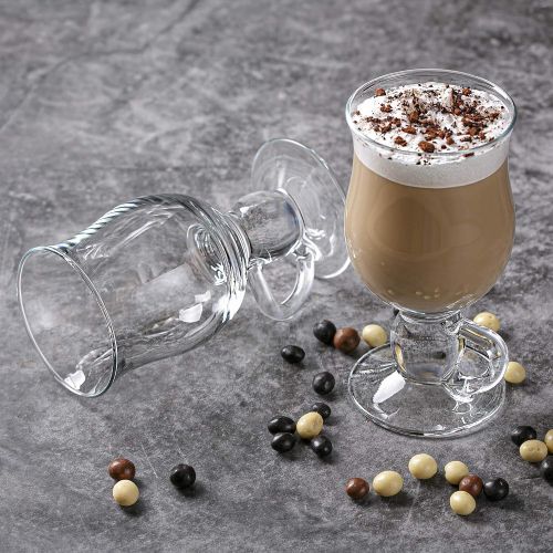  [아마존베스트]Crystalia Glass Coffee Mugs with Handle, Clear Footed Irish Coffee Cup Set, Tall Large Hot Toddy Glass for Hot Beverages, Iced Coffee, Latte, Hot Chocolate, Fancy Spanish Coffee Gl