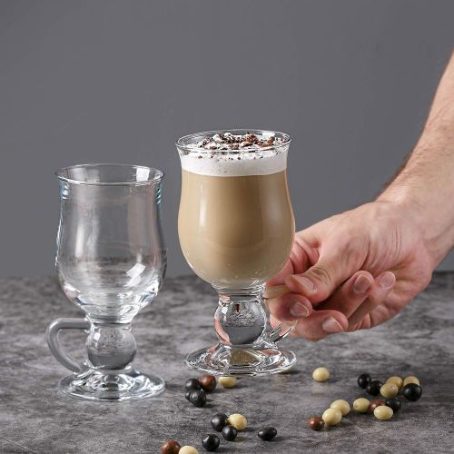  [아마존베스트]Crystalia Glass Coffee Mugs with Handle, Clear Footed Irish Coffee Cup Set, Tall Large Hot Toddy Glass for Hot Beverages, Iced Coffee, Latte, Hot Chocolate, Fancy Spanish Coffee Gl