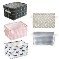 [아마존베스트]Csdtylh 5 Pcs Foldable Storage Bin Basket,Foldable Fabric Storage Receive Basket with Handle Cotton Linen Blend...