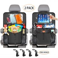 Cshidworld Backseat Car Organizer Kick Mats, Car Seat Back Protectors with 12 Touch Screen Tablet Holder + 4pcs Headrest Hooks Hangers Great Travel Accessories for Kids and Toddler