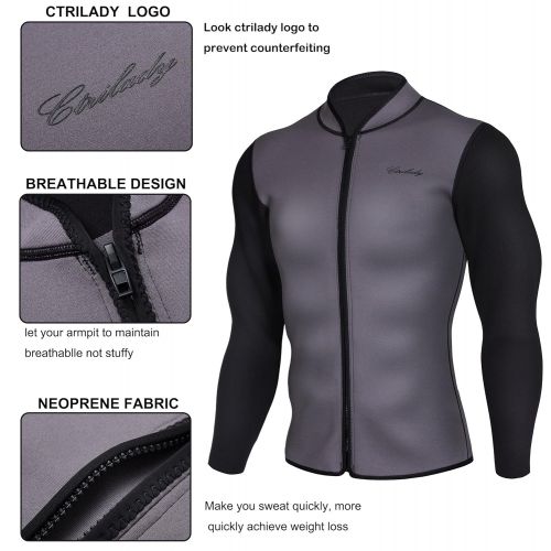  CtriLady Mens Best Neoprene Wetsuit Jacket Front Zipper Long Sleeves Workout Tank Top for Swimming Snorkeling Surfing