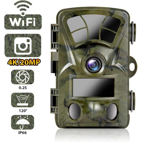  [아마존베스트]Ctronics WLAN Wildlife Camera with Motion Sensor 4K 20MP, Built-in WiFi Hunting Camera, 0.2 Second Trigger, Infrared Night Vision, 120° Wide Angle, Supports 512GB SD Card, IP66 Wat