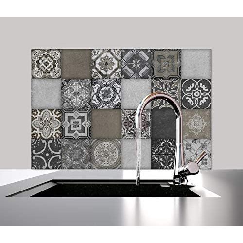  [아마존베스트]Cuadros Lifestyle Kitchen Splash Guard Tile Pattern | Kitchen Back Wall | Aluminium DiBond | Tile Protector for the Cooker and Sink | Kitchen | Kitchen Tiles | Tile Mirror | Back W