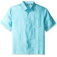 Cubavera Mens Short Sleeve 100% Linen Cross-Dyed Button-Down Shirt with Pocket