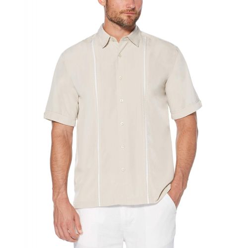  Cubavera Mens Short Sleeve Houndstooth-Print Shirt with Insert Panels