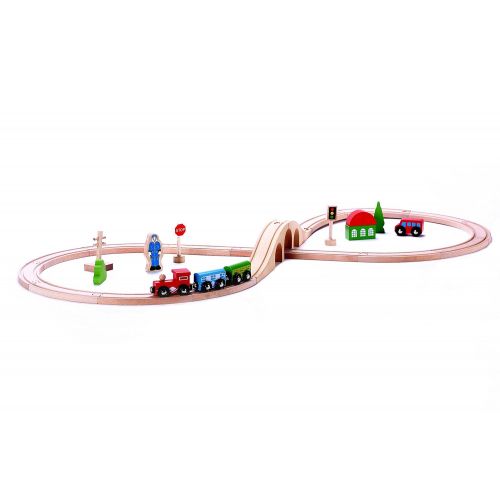  Cubbie Lee Premium Wooden Train Set Toy Double-Sided Train Tracks, Magnetic Trains Cars & Accessories for 3 Year Olds and Up - Compatible with Thomas Tank Engine and Other Major Br