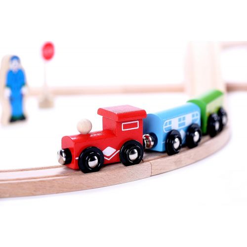  Cubbie Lee Premium Wooden Train Set Toy Double-Sided Train Tracks, Magnetic Trains Cars & Accessories for 3 Year Olds and Up - Compatible with Thomas Tank Engine and Other Major Br