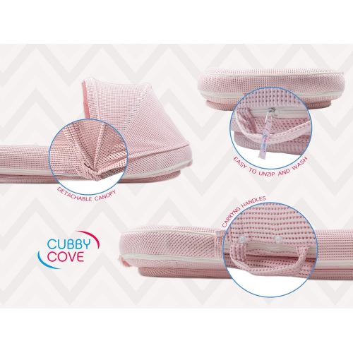  CubbyCove The Truly Breathable Baby Lounger Portable Nest for Cosleeping, Tummy Time and Playing. Super Soft and Includes Canopy (Blue)