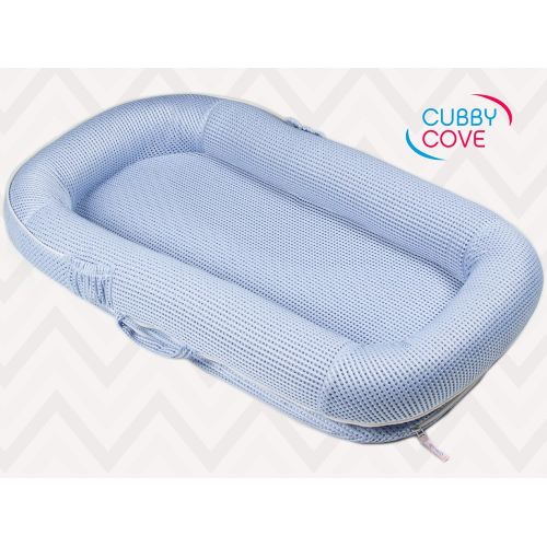  CubbyCove The Truly Breathable Baby Lounger Portable Nest for Cosleeping, Tummy Time and Playing. Super Soft and Includes Canopy (Blue)