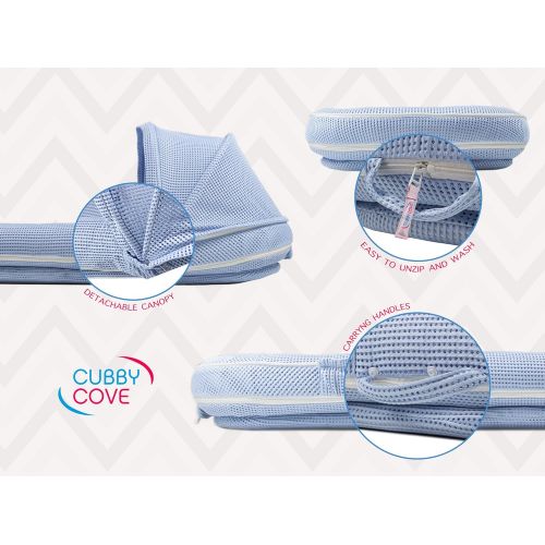  CubbyCove The Truly Breathable Baby Lounger Portable Nest for Cosleeping, Tummy Time and Playing. Super Soft and Includes Canopy (Blue)