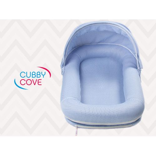  CubbyCove The Truly Breathable Baby Lounger Portable Nest for Cosleeping, Tummy Time and Playing. Super Soft and Includes Canopy (Blue)