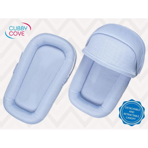 CubbyCove The Truly Breathable Baby Lounger Portable Nest for Cosleeping, Tummy Time and Playing. Super Soft and Includes Canopy (Blue)