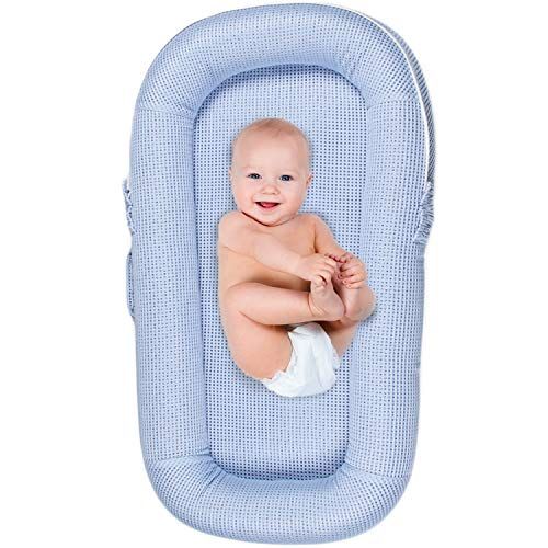  [아마존베스트]CubbyCove The Truly Breathable Baby Lounger Portable Nest for Cosleeping, Tummy Time and Playing. Super Soft and Includes Canopy (Blue).