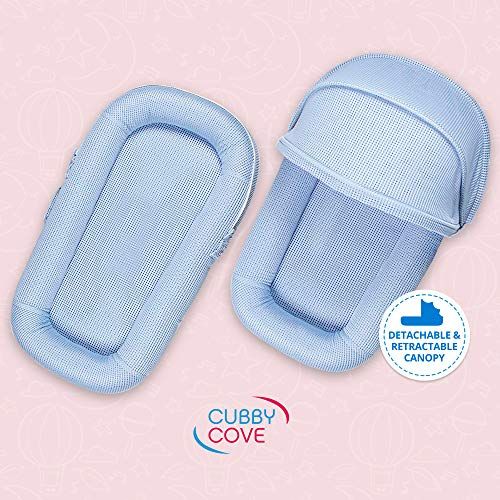  [아마존베스트]CubbyCove The Truly Breathable Baby Lounger Portable Nest for Cosleeping, Tummy Time and Playing. Super Soft and Includes Canopy (Blue).