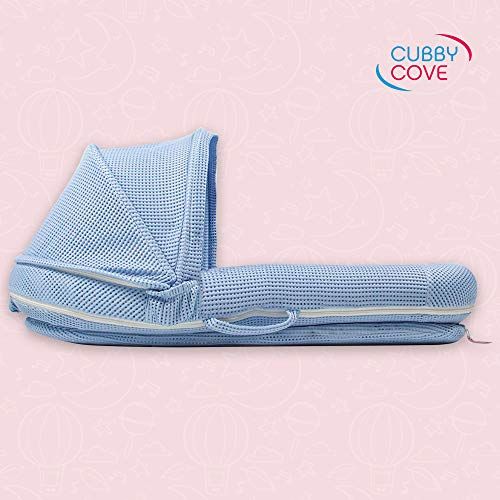  [아마존베스트]CubbyCove The Truly Breathable Baby Lounger Portable Nest for Cosleeping, Tummy Time and Playing. Super Soft and Includes Canopy (Blue).