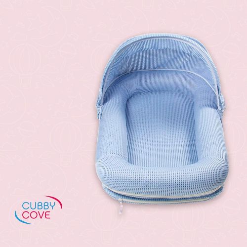  [아마존베스트]CubbyCove The Truly Breathable Baby Lounger Portable Nest for Cosleeping, Tummy Time and Playing. Super Soft and Includes Canopy (Blue).