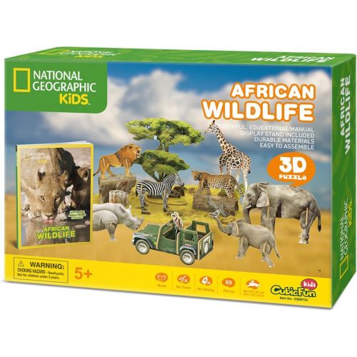  [아마존 핫딜]  [아마존핫딜]CubicFun National Geographic 3D Kids Puzzles Animal Model Kits Toys with Booklet for Children Teens and Adults, African Wildlife