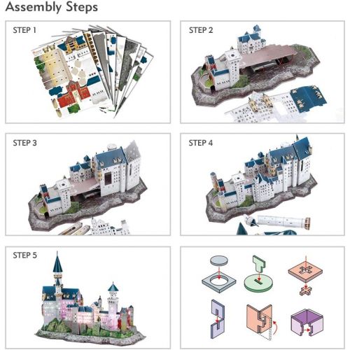  [아마존핫딜][아마존 핫딜] CubicFun 3D Neuschwanstein Castle Puzzles Germany LED Architectures Building Model Kits Toys for Adults Lighting Up in Night