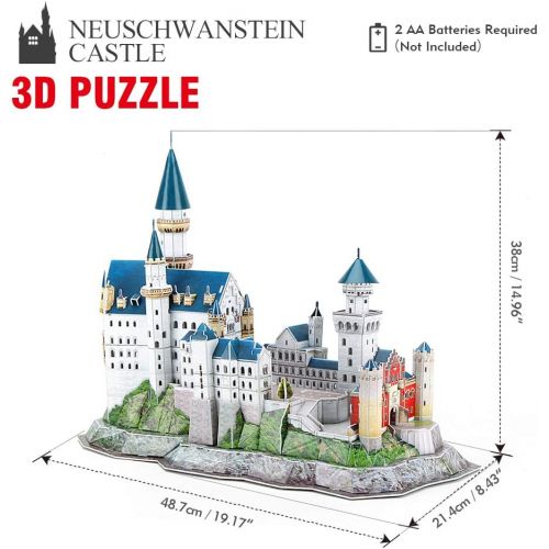  [아마존핫딜][아마존 핫딜] CubicFun 3D Neuschwanstein Castle Puzzles Germany LED Architectures Building Model Kits Toys for Adults Lighting Up in Night