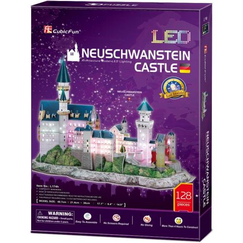  [아마존핫딜][아마존 핫딜] CubicFun 3D Neuschwanstein Castle Puzzles Germany LED Architectures Building Model Kits Toys for Adults Lighting Up in Night