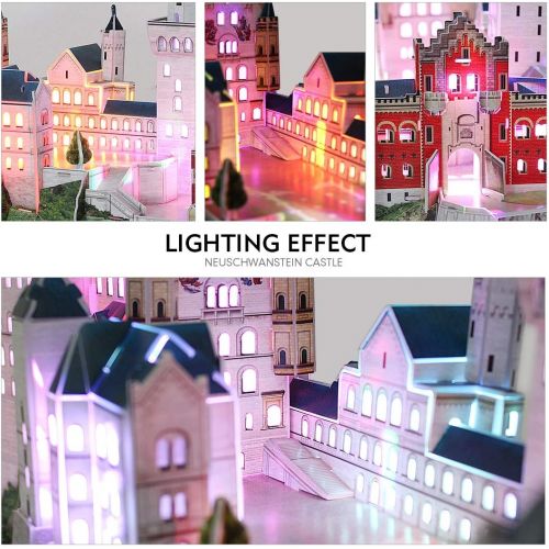  [아마존핫딜][아마존 핫딜] CubicFun 3D Neuschwanstein Castle Puzzles Germany LED Architectures Building Model Kits Toys for Adults Lighting Up in Night