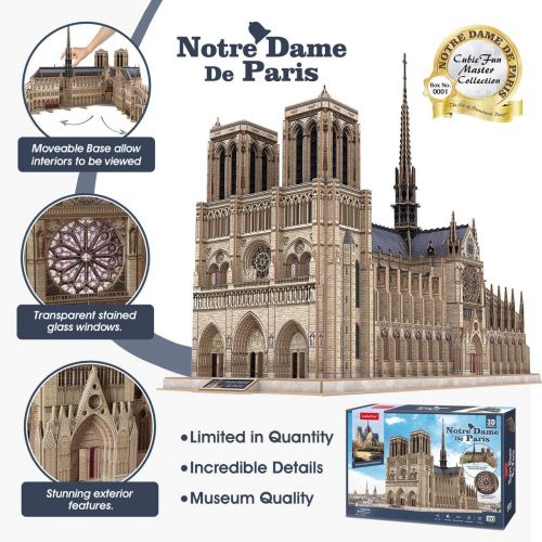  [아마존베스트]CubicFun 3D French Puzzles Large Cathedral Architecture Church Building Model Craft Kits Toys Interesting and Challenge for Adults as Hobbies Gifts, Notre Dame de Paris