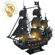 [아마존베스트]CubicFun 3D Puzzles Large LED Pirate Ship Sailboat Model Building Kits Toys, Queen Annes Revenge, 340 Pieces
