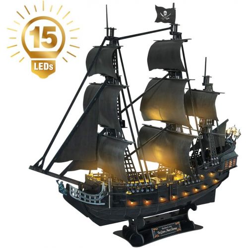  [아마존베스트]CubicFun 3D Puzzles Large LED Pirate Ship Sailboat Model Building Kits Toys, Queen Annes Revenge, 340 Pieces