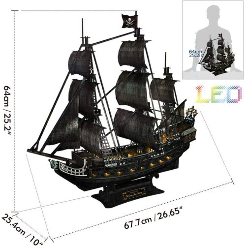  [아마존베스트]CubicFun 3D Puzzles Large LED Pirate Ship Sailboat Model Building Kits Toys, Queen Annes Revenge, 340 Pieces