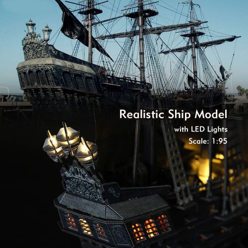  [아마존베스트]CubicFun 3D Puzzles Large LED Pirate Ship Sailboat Model Building Kits Toys, Queen Annes Revenge, 340 Pieces