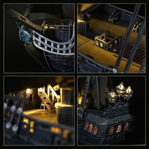  [아마존베스트]CubicFun 3D Puzzles Large LED Pirate Ship Sailboat Model Building Kits Toys, Queen Annes Revenge, 340 Pieces