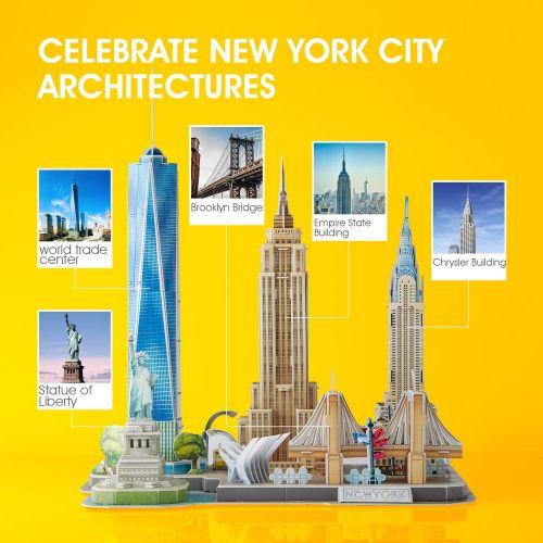  [아마존베스트]CubicFun 3D Puzzles Newyork Cityline Building Model Kits Collection Toys for Adults and Children, MC255h-0