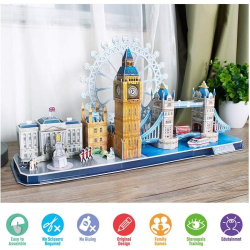  [아마존베스트]CubicFun 3D Puzzle London Cityline Architecture Building Model Kits Collection Toys for Adults and Child, MC253h