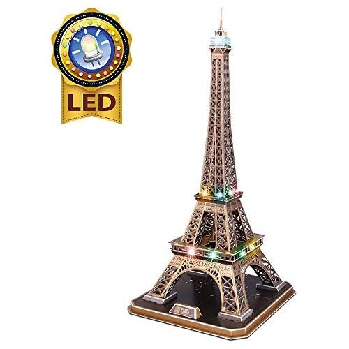  [아마존베스트]CubicFun 3D French Puzzles Paris LED Architecture Building Model Kits for Adults, Eiffel Tower Lighting Up in Night